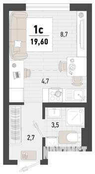 1-к квартира, строящийся дом, 20м2, 8/15 этаж