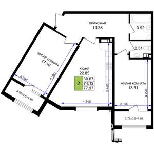 2-к квартира, вторичка, 78м2, 3/8 этаж