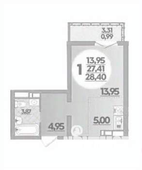 Студия квартира, вторичка, 28м2, 3/16 этаж