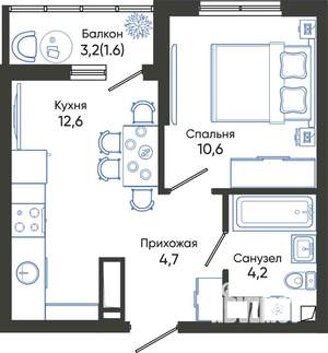 1-к квартира, строящийся дом, 34м2, 3/24 этаж