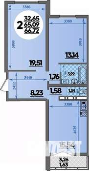2-к квартира, строящийся дом, 67м2, 6/16 этаж