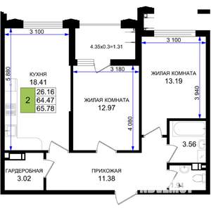 2-к квартира, вторичка, 66м2, 5/8 этаж