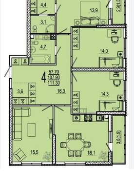 4-к квартира, вторичка, 111м2, 7/24 этаж