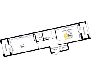 1-к квартира, вторичка, 58м2, 3/8 этаж
