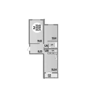 2-к квартира, вторичка, 67м2, 2/16 этаж