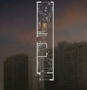 1-к квартира, строящийся дом, 45м2, 7/8 этаж