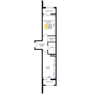 1-к квартира, вторичка, 49м2, 4/8 этаж
