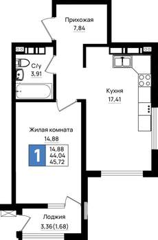 1-к квартира, вторичка, 46м2, 15/18 этаж