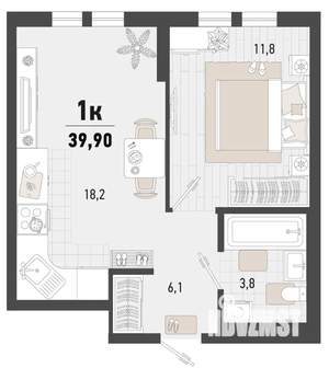 1-к квартира, строящийся дом, 40м2, 9/15 этаж