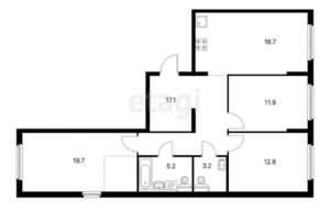 3-к квартира, вторичка, 88м2, 1/15 этаж