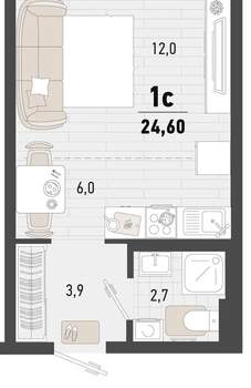 Студия квартира, вторичка, 25м2, 14/24 этаж