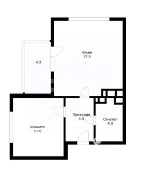 1-к квартира, вторичка, 43м2, 2/19 этаж