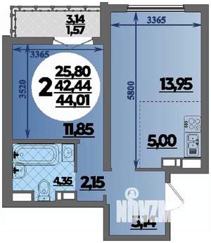 2-к квартира, строящийся дом, 44м2, 10/16 этаж