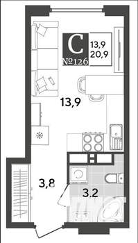 Студия квартира, вторичка, 21м2, 11/12 этаж