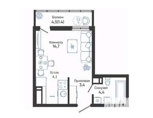 Студия квартира, вторичка, 28м2, 19/24 этаж