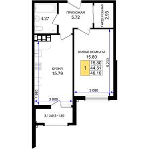1-к квартира, вторичка, 46м2, 8/8 этаж