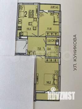 2-к квартира, сданный дом, 62м2, 22/24 этаж