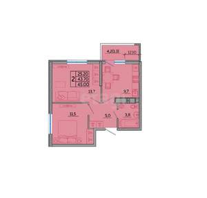 2-к квартира, вторичка, 44м2, 22/23 этаж