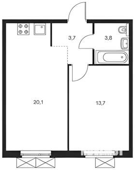 1-к квартира, вторичка, 42м2, 22/25 этаж
