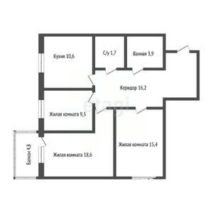 3-к квартира, вторичка, 77м2, 14/16 этаж