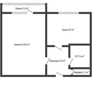 1-к квартира, вторичка, 36м2, 5/9 этаж