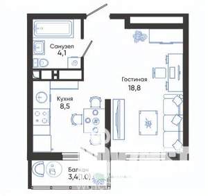 1-к квартира, вторичка, 32м2, 7/24 этаж