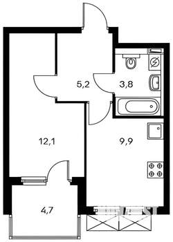1-к квартира, сданный дом, 35м2, 8/15 этаж