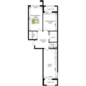 2-к квартира, строящийся дом, 76м2, 2/8 этаж