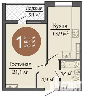 1-к квартира, вторичка, 49м2, 12/16 этаж