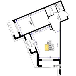 1-к квартира, вторичка, 62м2, 4/8 этаж