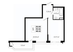 1-к квартира, вторичка, 43м2, 12/18 этаж