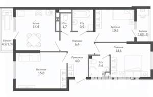 3-к квартира, вторичка, 76м2, 21/23 этаж