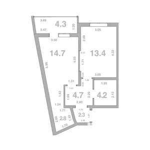 1-к квартира, вторичка, 47м2, 3/8 этаж