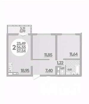 2-к квартира, вторичка, 58м2, 2/16 этаж