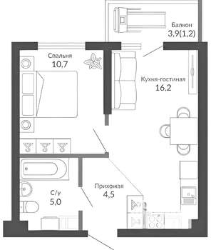1-к квартира, вторичка, 40м2, 17/21 этаж