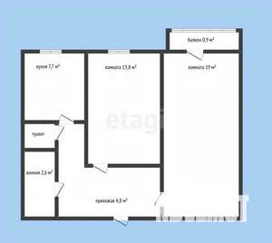 2-к квартира, вторичка, 52м2, 1/10 этаж