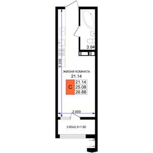 Студия квартира, вторичка, 27м2, 5/8 этаж