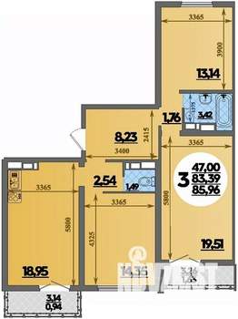 3-к квартира, строящийся дом, 86м2, 11/16 этаж
