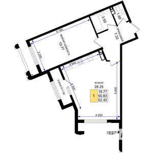 1-к квартира, вторичка, 62м2, 8/8 этаж