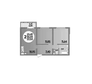 2-к квартира, вторичка, 58м2, 9/16 этаж
