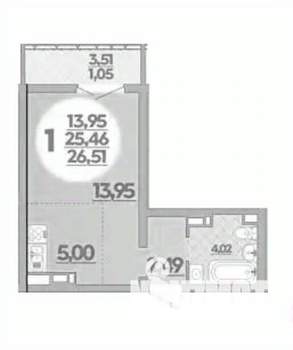Студия квартира, вторичка, 27м2, 3/16 этаж