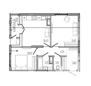 2-к квартира, вторичка, 56м2, 18/18 этаж
