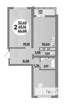 2-к квартира, вторичка, 67м2, 14/16 этаж