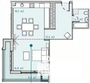 1-к квартира, вторичка, 60м2, 8/21 этаж