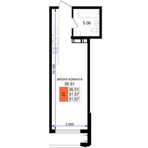 Студия квартира, строящийся дом, 32м2, 2/8 этаж