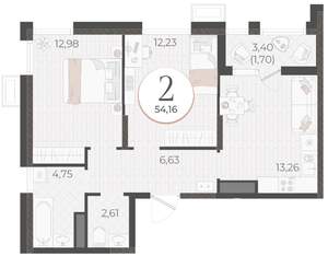 2-к квартира, вторичка, 54м2, 3/9 этаж
