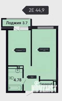 1-к квартира, вторичка, 50м2, 12/18 этаж