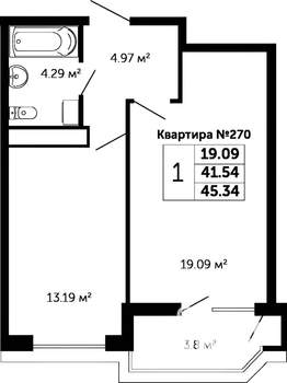 1-к квартира, вторичка, 46м2, 2/22 этаж