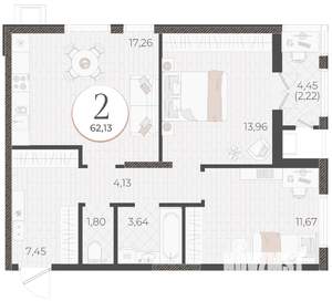 2-к квартира, вторичка, 62м2, 2/18 этаж