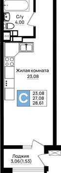 Студия квартира, вторичка, 29м2, 3/9 этаж